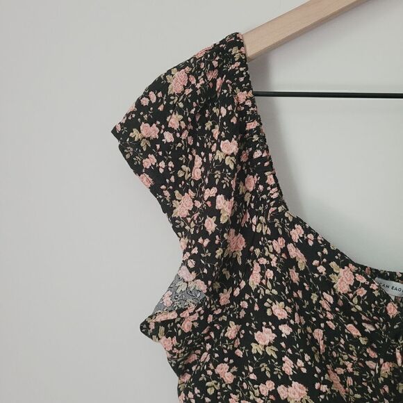 New American Eagle Floral Smocked Ruffle Sleeve Blouse Size Medium NWT - Picture 3 of 8